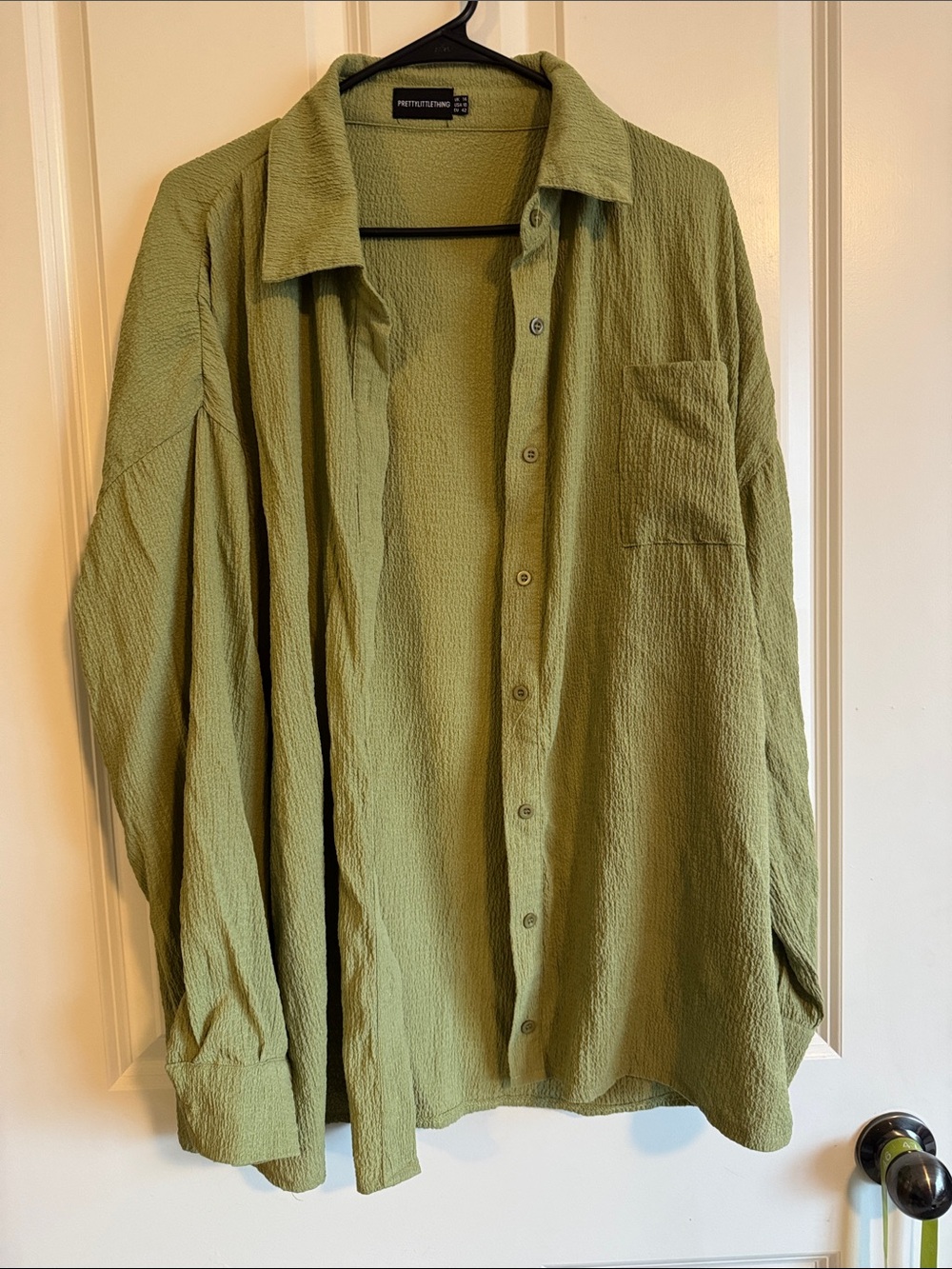 PrettyLittleThing Olive Green Textured Button Shirt Jacket